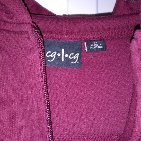 CG.l.CG Full ZIp Burgundy Fleece Hoodie Jacket Sweatshirt 3X Plus Size - Picture 4 of 4